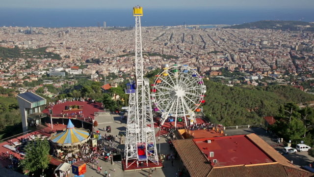 BARCELONA, SPAIN - AUGUST 29, 2015:  Carrousels at Tibidabo Amusement Park   in Barcelona, Spain. 