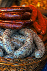 Fototapeta premium Traditional romanian sausages in a wicker basket 2