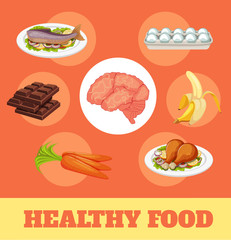Food for brain and health. Vector flat illustration