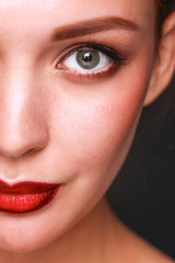 Fototapeta premium Close up portrait of beautiful young woman face