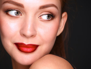 Fototapeta premium Close up portrait of beautiful young woman face