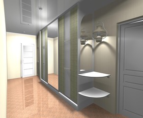 3D render interior design Cabinet with sliding doors