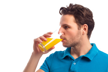 Fototapeta premium Man Drinks Juice Isolated On White Background