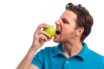 Fototapeta premium Man With Apple Isolated On White Background 
