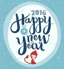 Happy New Year hand made lettering, greeting card.