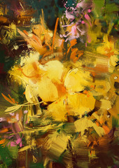 abstract painting of vibrant yellow flowers