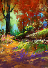 Fototapeta na wymiar digital painting of autumn colorful forest
