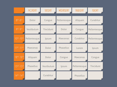 Orange timetable flat style with sample text