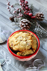 homemade Christmas cookies with dried cranberries and white choc