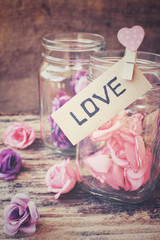 Vintage roses on the jar with love