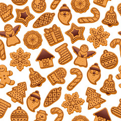 Colorful beautiful Christmas cookies icons pattern.