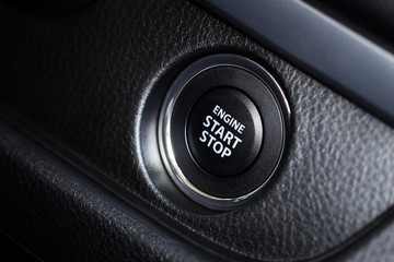 closeup start engine button of modern car