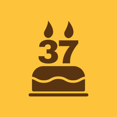 The birthday cake with candles in the form of number 37 icon. Birthday symbol. Flat