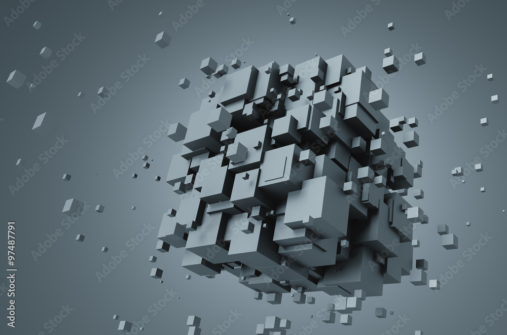 Sticker Abstract 3D Rendering of Chaotic Cubes.