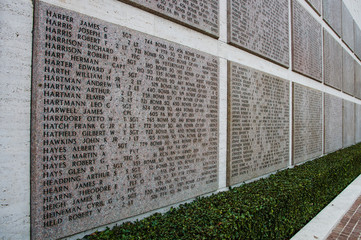 Names of Second world war casualties on a tribute wall in Floren