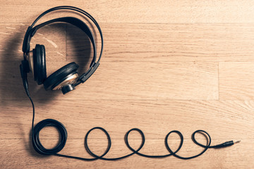 headphones on a parquet floor