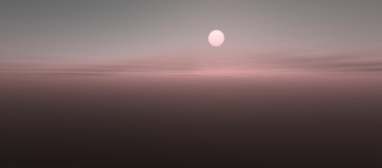 The sunset against the cloudy horizon. With a pink tinge