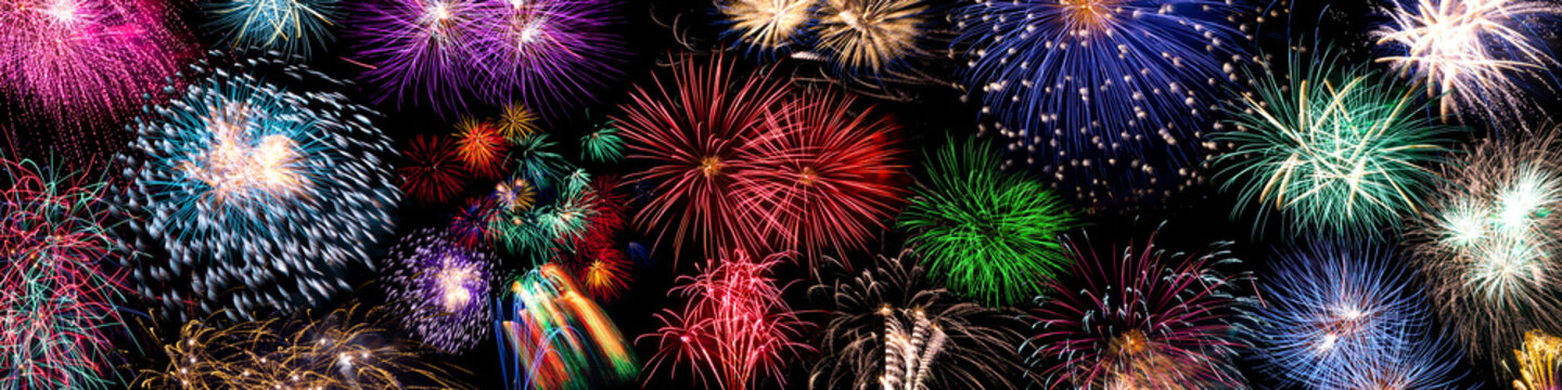 happy new year fireworks on black background