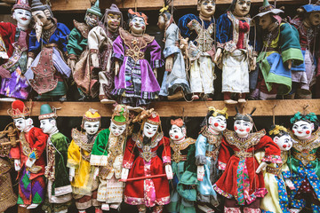 Naklejka premium Vintage style of Handicraft colourful puppet, Myanmar traditiona