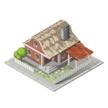 Farm isometric building, farmhouse vector
