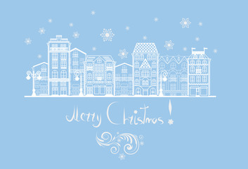 Fototapeta premium Christmas illustration with Winter Street and vignette