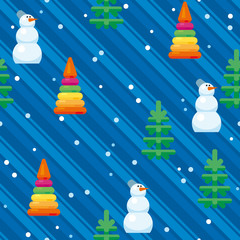 Christmas Pattern of Snowman and trees