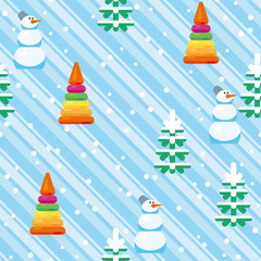Christmas Pattern of Snowman and trees