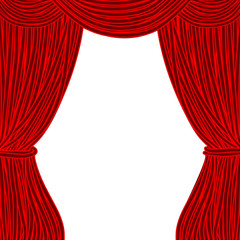 Red square theater curtain isolated on white background