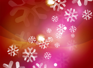 Christmas orange abstract background with white transparent snowflakes