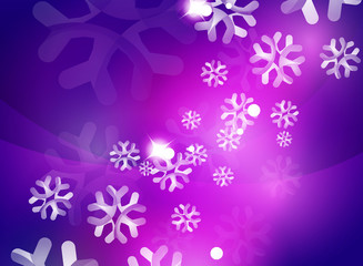 Christmas purple abstract background with white transparent snowflakes