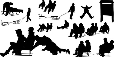 Children's silhouettes on sledging