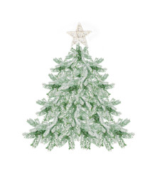 beautiful snow-covered Christmas tree with a star isolated on white