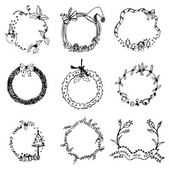 Wreaths vector set,free hand drawing wreaths