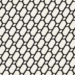 Vector Seamless Black and White Diagonal Line Grid Rounded Ellipse Shape Pattern