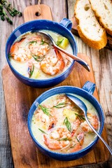 homemade chowder with shrimps