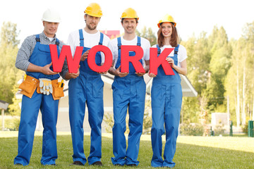 Workmen with word work