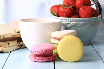  coffee macaroon old book retro vintage French dessert eco organic healthy lifestyle soft selective focus