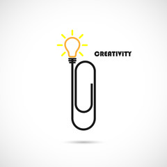 Creative paper clip and light bulb logo design.Concept of ideas