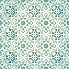 Seamless Damask Background Pattern Design and Wallpaper Made of Turkish Texture Ceramic Tiles in Vector