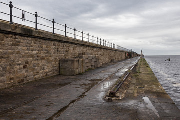 View of Tynemouth Pier at mouth of River Tyne. Tyneside, England, UK.