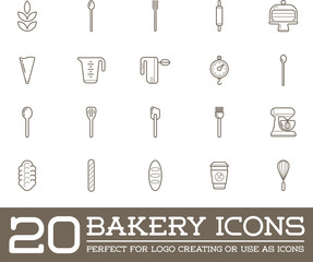 Set of Vector Bakery Pastry Elements and Bread Icons Illustration can be used as Logo or Icon in premium quality