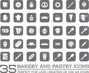 Set of Vector Bakery Pastry Elements and Bread Icons Illustration can be used as Logo or Icon in premium quality