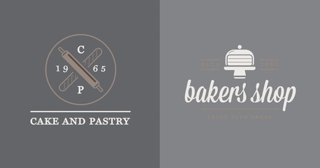 Obraz premium Set of Vector Bakery Pastry Elements and Bread Icons Illustration can be used as Logo or Icon in premium quality