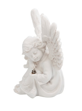 Little angel with emerald in the hands of