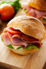 roll bread and ham sandwich for meal