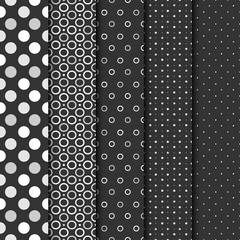 Set of seamless patterns with cirlces and dots.
