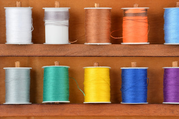 Threads on wooden box