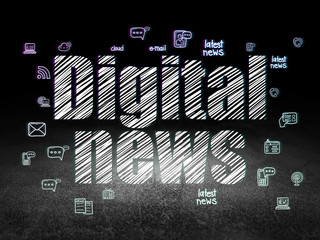 News concept: Digital News in grunge dark room