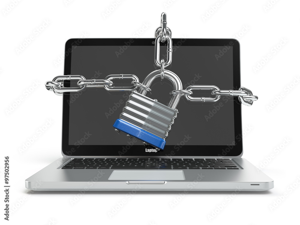 Aufkleber computer security or safety concept. laptop keyboard with lock a