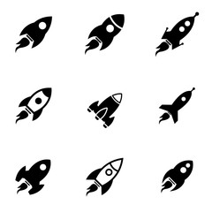 Vector black rocket icon set. Rocket Icon Object, Rocket Icon Picture, Rocket Icon Image - stock vector